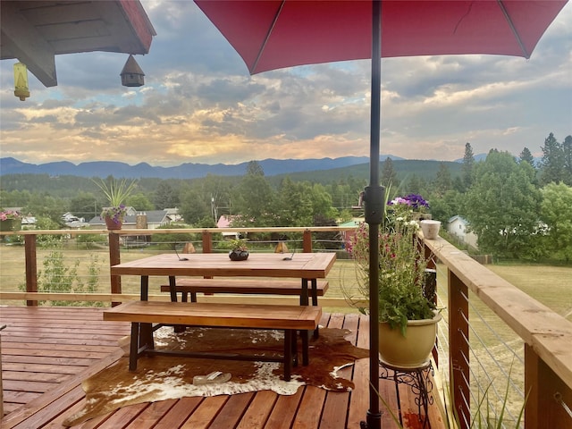 deck with a mountain view