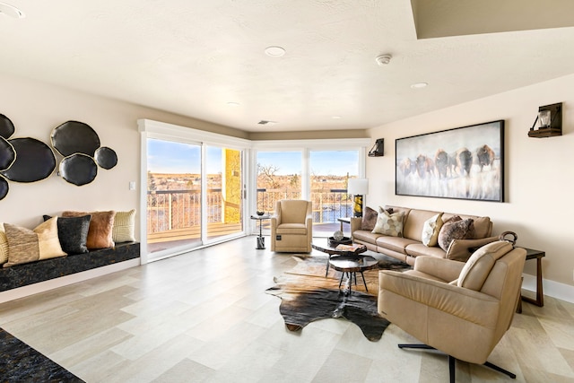 living room featuring light wood-type flooring