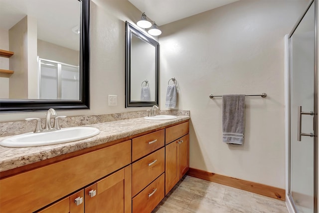 bathroom with vanity and walk in shower