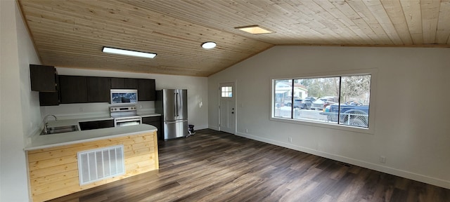 kitchen featuring stainless steel appliances, sink, a wealth of natural light, and dark wood-type flooring