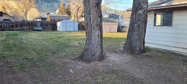 view of yard featuring a shed