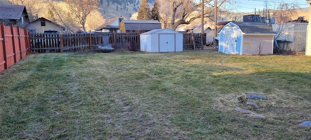 view of yard with a storage shed