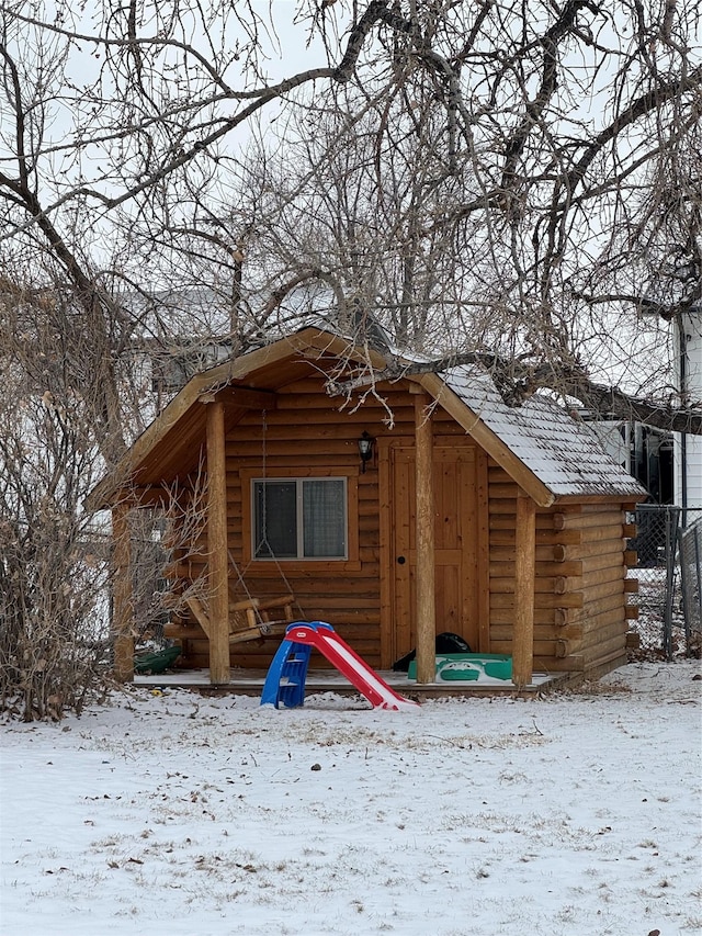 view of snow covered structure