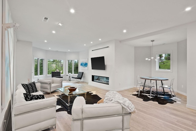 living room with light wood-type flooring