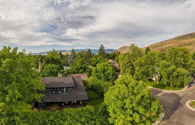 bird's eye view with a mountain view