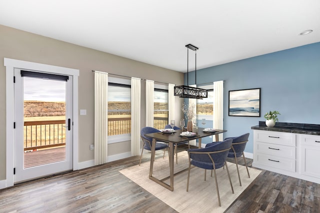 dining area with dark hardwood / wood-style floors