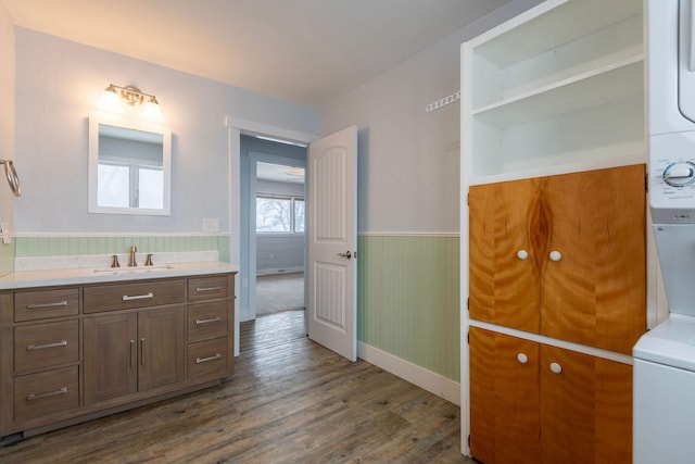 bathroom with wood-type flooring and vanity