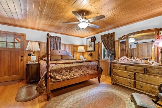 192 Crystal Lakes Dr, Eureka, MT 59917 - bedroom with wood finished floors, wood ceiling, wooden walls, and wainscoting