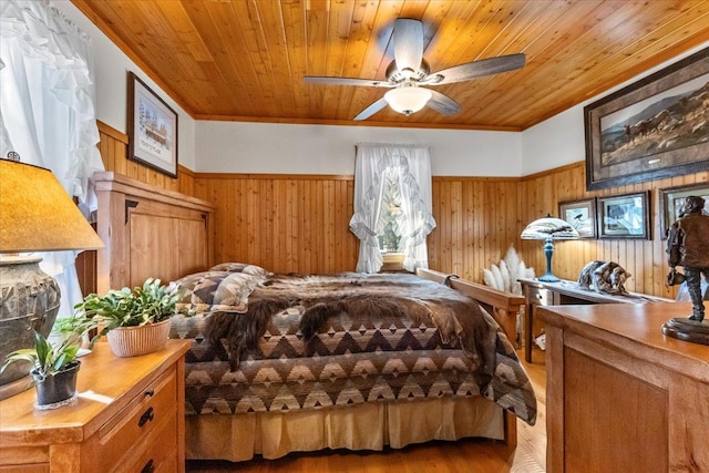 192 Crystal Lakes Dr, Eureka, MT 59917 - bedroom with wood walls, a wainscoted wall, wooden ceiling, and wood finished floors