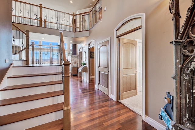 4428 Fox View Loop, Helena, MT 59602 - foyer with dark wood-type flooring, stairway, and a high ceiling