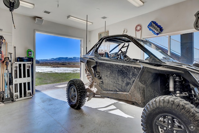 garage with a mountain view