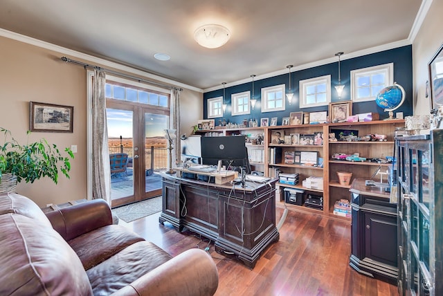 4428 Fox View Loop, Helena, MT 59602 - home office with ornamental molding, french doors, and dark wood-type flooring