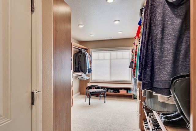 walk in closet with carpet flooring