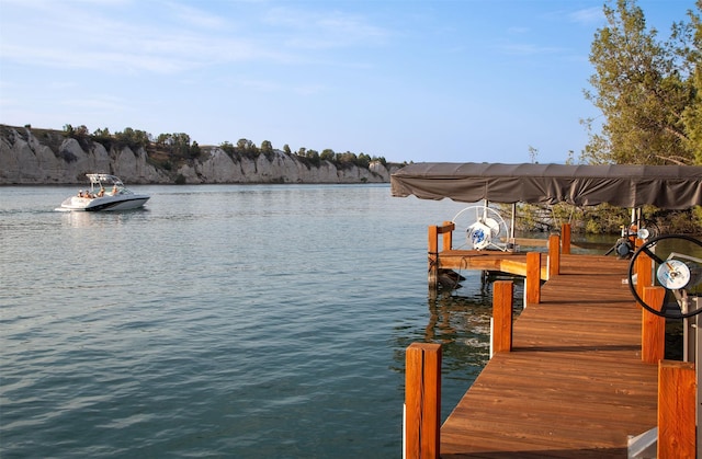 view of dock with a water view