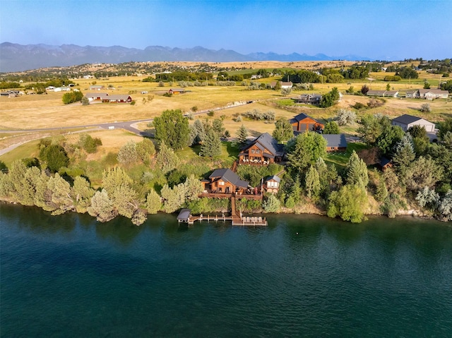 aerial view with a water and mountain view