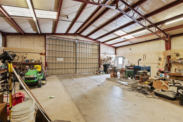 garage with a workshop area