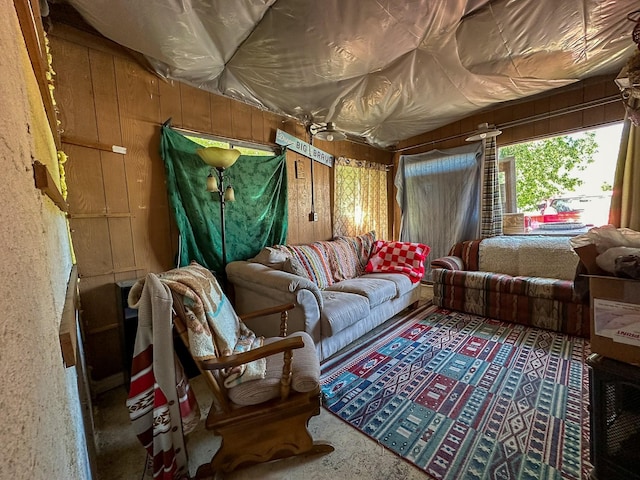 interior space with wood walls