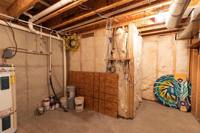 basement featuring water heater