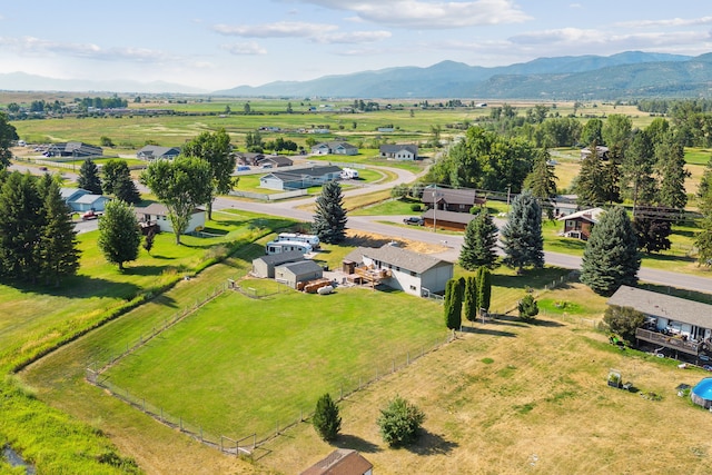 drone / aerial view featuring a mountain view