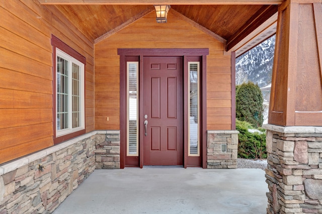 entrance to property with a mountain view