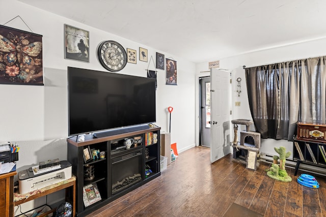 living room with dark wood-type flooring