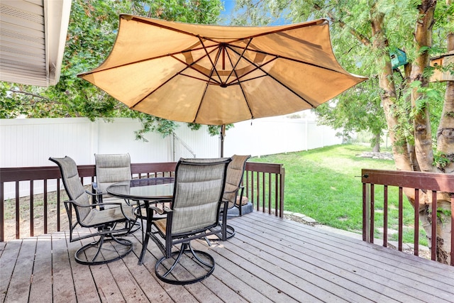 wooden deck featuring a yard