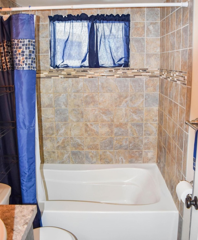 35011 Little Marten Rd, Ronan, MT 59864 - bathroom with toilet, vanity, and shower / bath combination with curtain