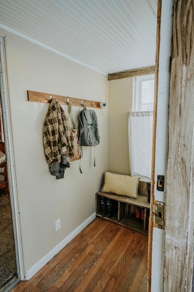 mudroom with dark hardwood / wood-style floors