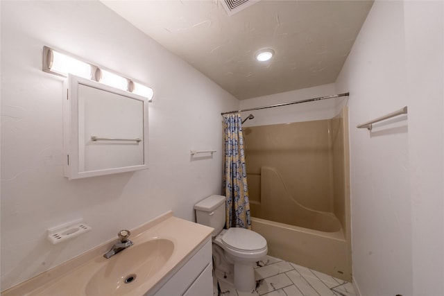 full bathroom featuring vanity, toilet, and shower / tub combo