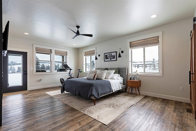 bedroom featuring ceiling fan and wood-type flooring