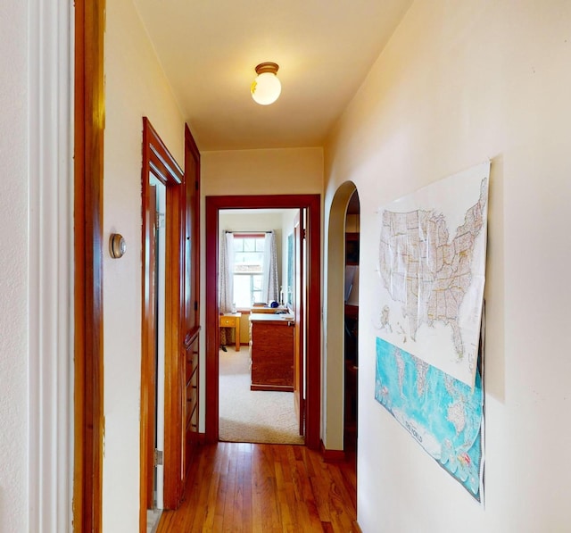 hallway with wood-type flooring