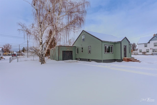 view of snow covered exterior