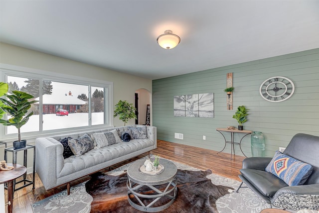 living room with hardwood / wood-style floors