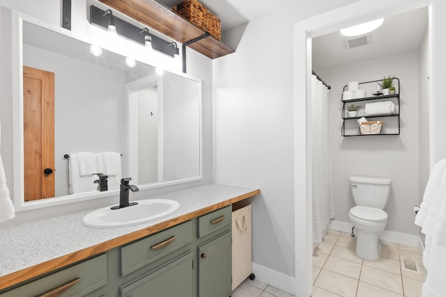 bathroom featuring vanity, toilet, and tile patterned flooring