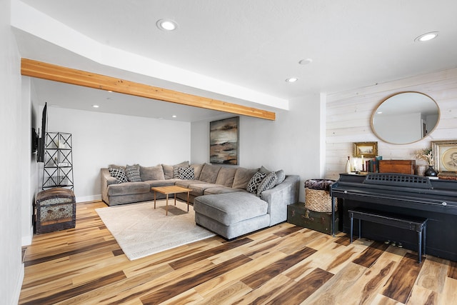 living room with light hardwood / wood-style flooring