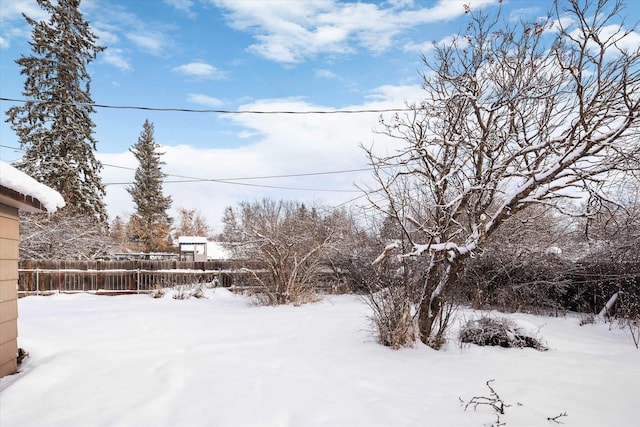 view of yard covered in snow