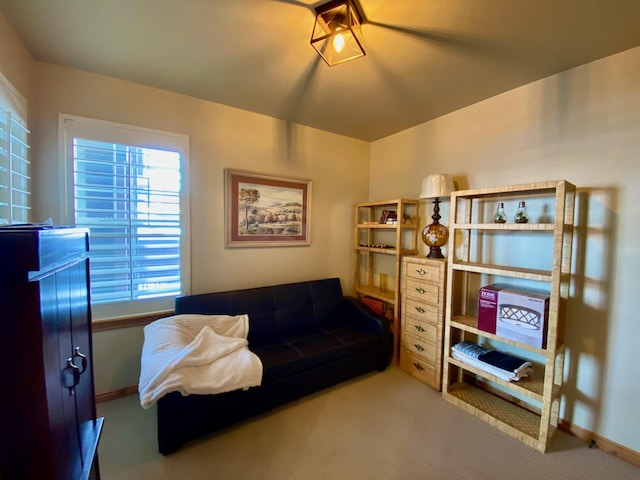 living area with carpet floors