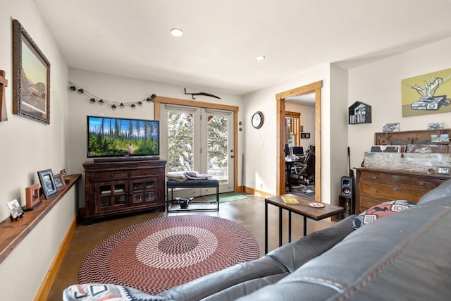 living room featuring concrete floors