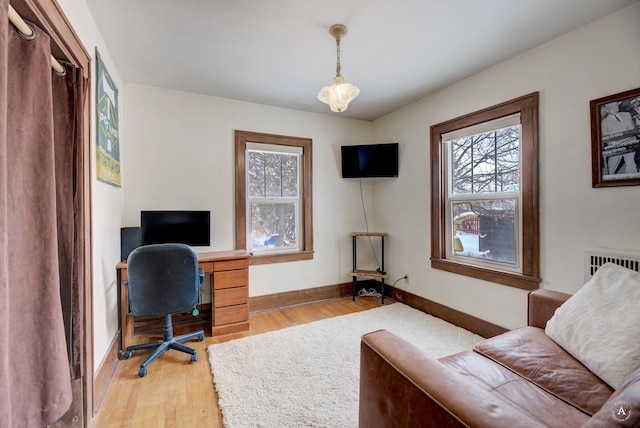 office area featuring a healthy amount of sunlight and light wood-type flooring