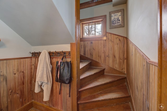 stairs with wooden walls