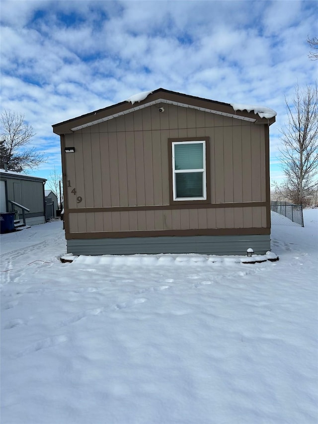 view of snow covered exterior