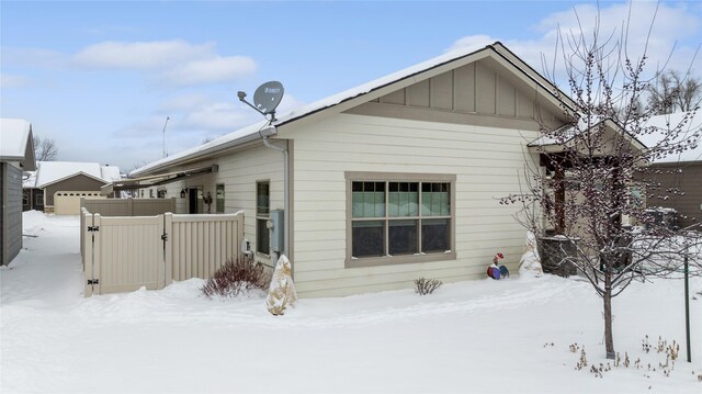 view of snow covered exterior