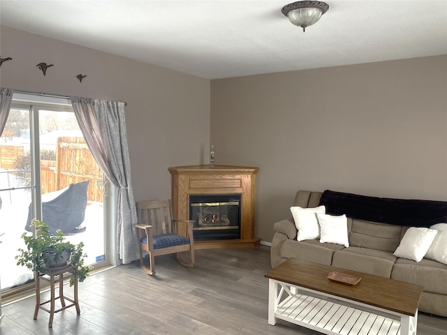 living room featuring wood-type flooring and a wealth of natural light