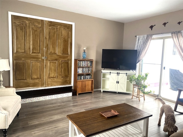 living room with hardwood / wood-style floors and a healthy amount of sunlight