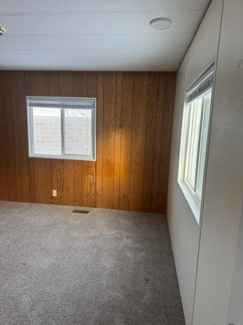 1730 N Hannaford St, Helena, MT 59601 - carpeted empty room with wood walls and visible vents