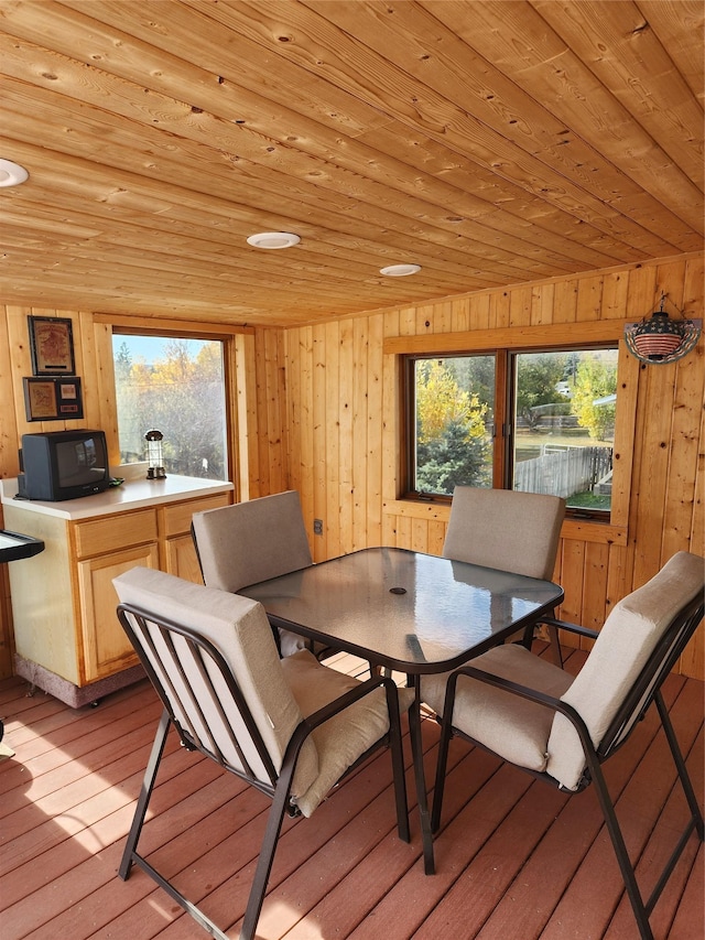 116 29th Ave NE, Great Falls, MT 59404 - dining space featuring wood ceiling, light wood finished floors, and wooden walls