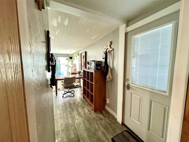 home office with hardwood / wood-style floors