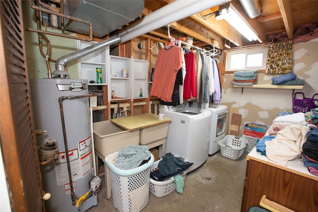 basement featuring separate washer and dryer and gas water heater