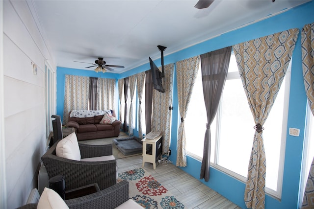 living room with ceiling fan