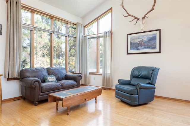 living room featuring a healthy amount of sunlight and light hardwood / wood-style flooring